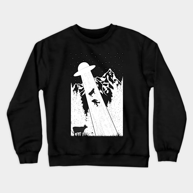 Bigfoot Ufo ABduction Cow Crewneck Sweatshirt by Tesszero